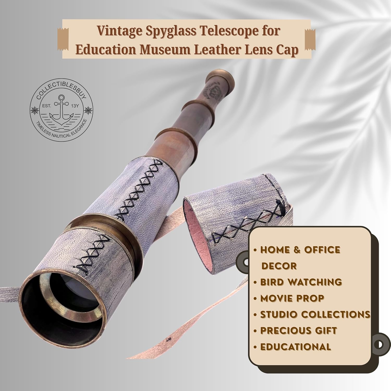 Brass Spyglass Telescope 18" with Leather Wrap with Caps and Carry Sling view 4