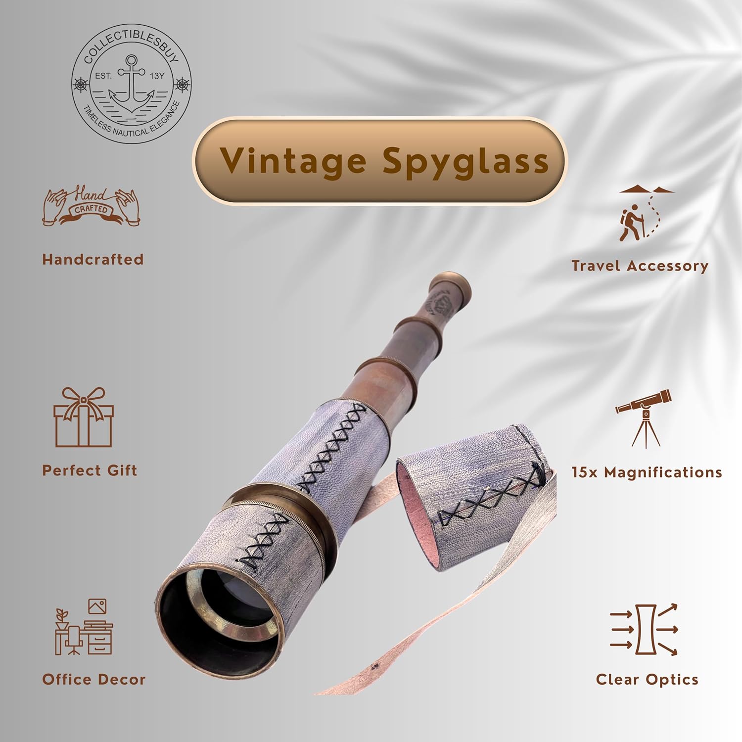 Brass Spyglass Telescope 18" with Leather Wrap with Caps and Carry Sling view 5