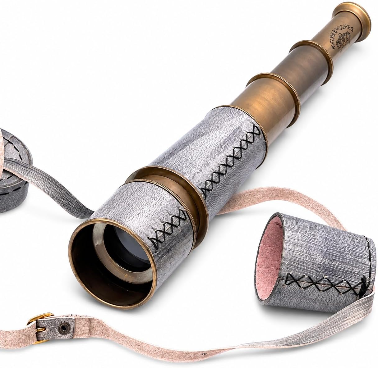 Brass Spyglass Telescope 18" with Leather Wrap with Caps and Carry Sling view 9