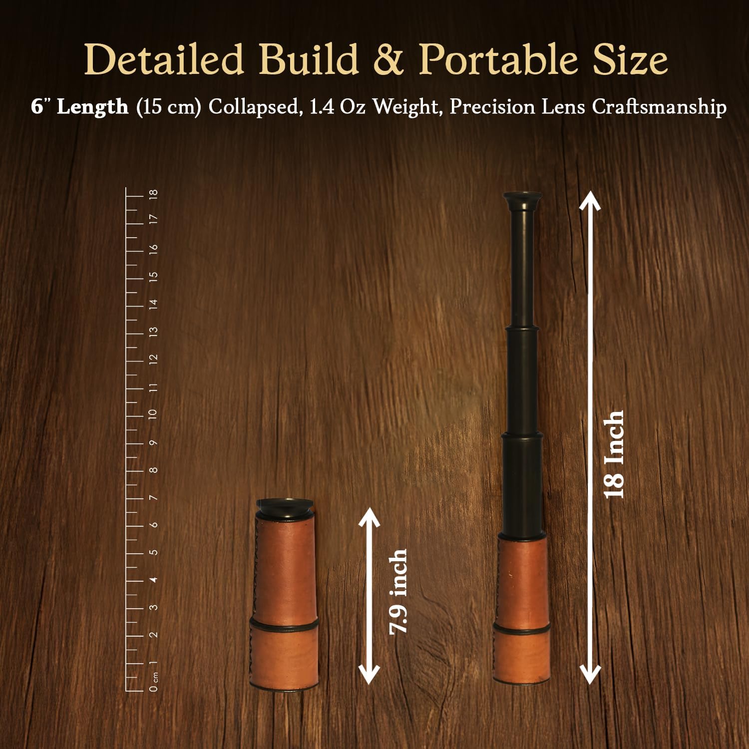 Brass Spyglass Telescope 18" with Leather Wrap with Caps and Carry Sling view 4