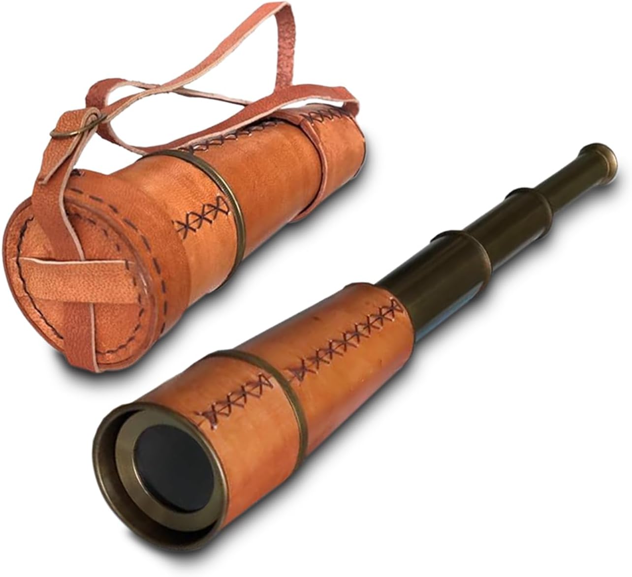 Brass Spyglass Telescope 18" with Leather Wrap with Caps and Carry Sling view 10