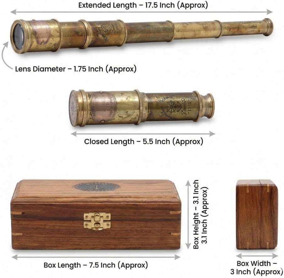Brass Spyglass Telescope 17.5" with Wooden Box view 2