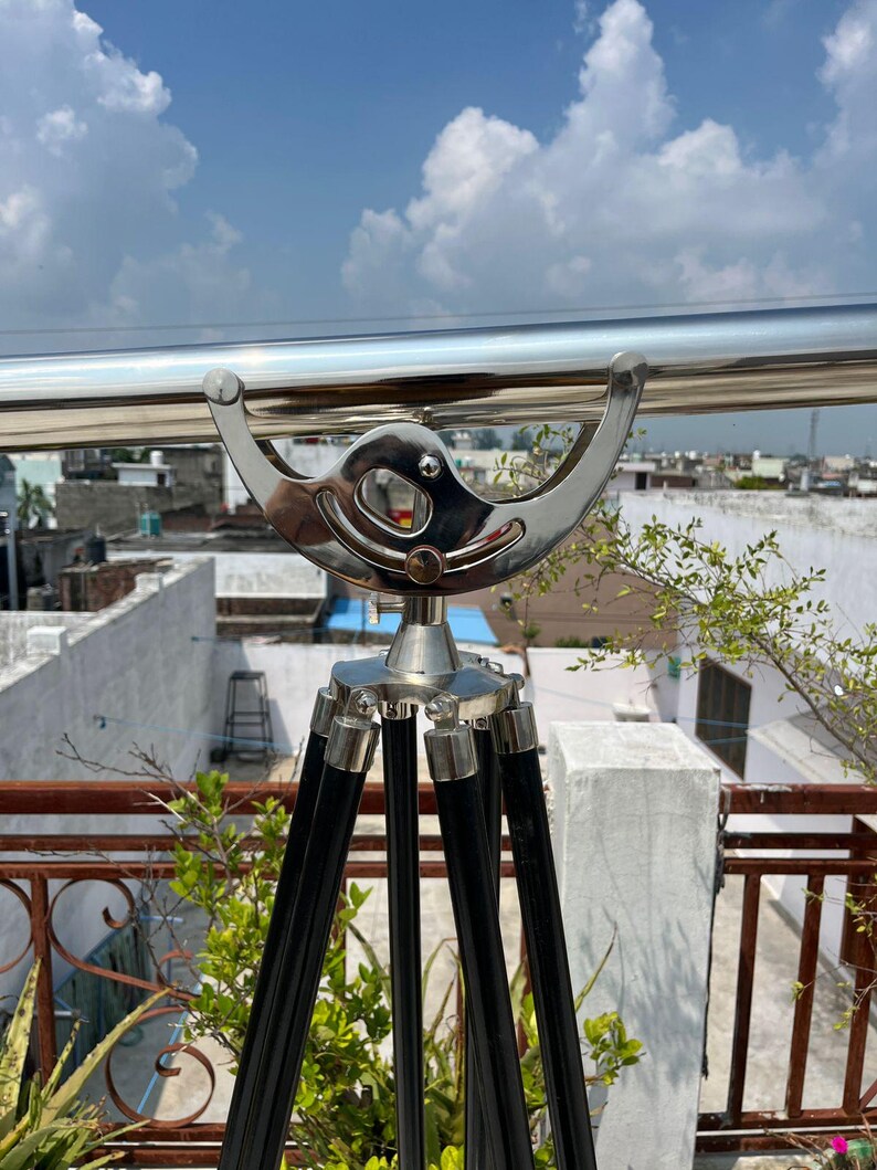 Chrome Finish Brass & Chrome Floor Standing Telescope 64" with Wooden Tripod view 10