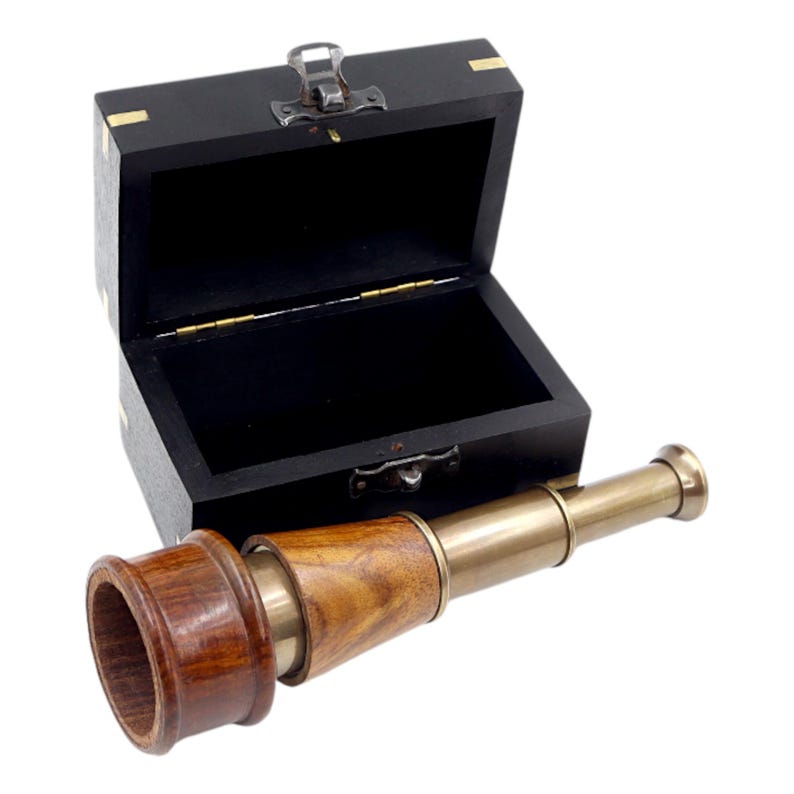 Brass Spyglass Telescope 7" with Black Wooden Box view 3