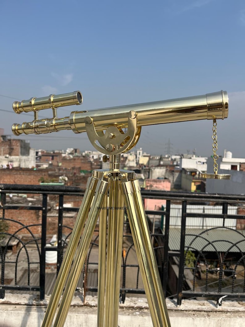 Double Barrel Brass Floor Standing Telescope 40" with All-Brass Tripod Stand view 2