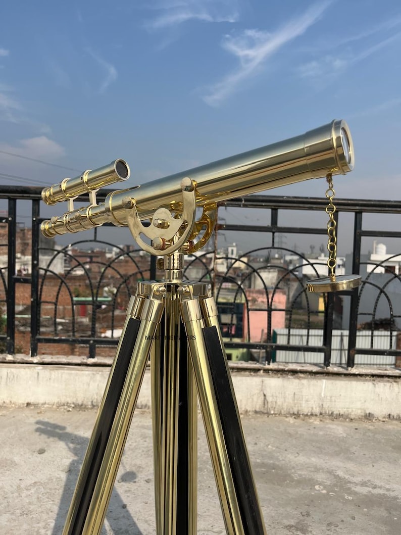 Double Barrel Brass Floor Standing Telescope 40" with All-Brass Tripod Stand view 3