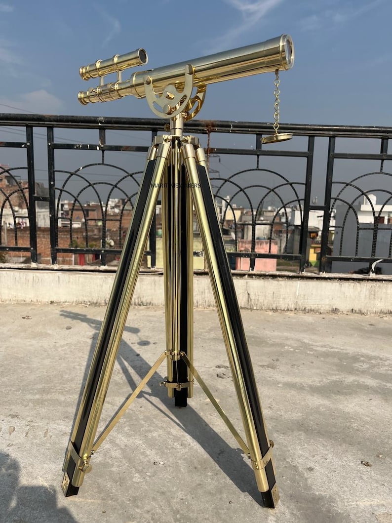 Double Barrel Brass Floor Standing Telescope 40" with All-Brass Tripod Stand view 6