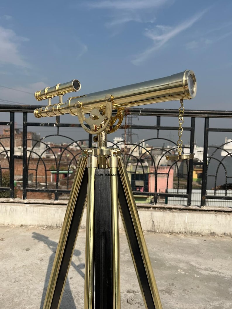 Double Barrel Brass Floor Standing Telescope 40" with All-Brass Tripod Stand view 7