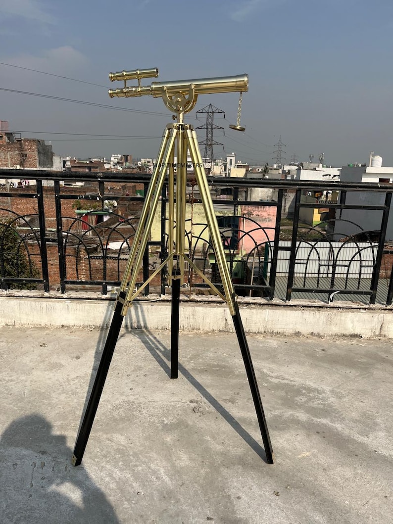 Double Barrel Brass Floor Standing Telescope 40" with All-Brass Tripod Stand view 8