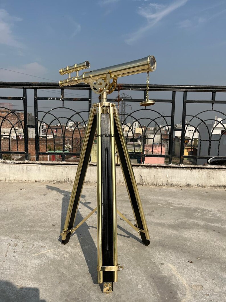 Double Barrel Brass Floor Standing Telescope 40" with All-Brass Tripod Stand view 12