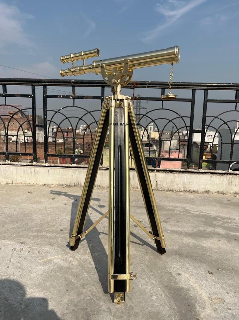 Double Barrel Brass Floor Standing Telescope 40" with All-Brass Tripod Stand view 13