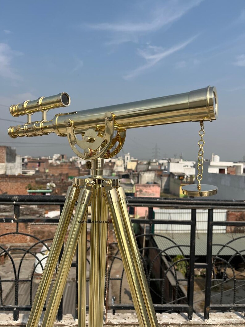 Double Barrel Brass Floor Standing Telescope 40" with All-Brass Tripod Stand view 14
