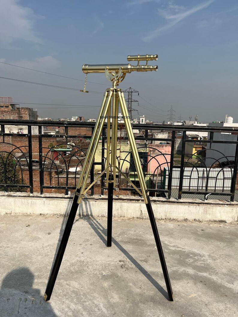 Double Barrel Brass Floor Standing Telescope 40" with All-Brass Tripod Stand view 17