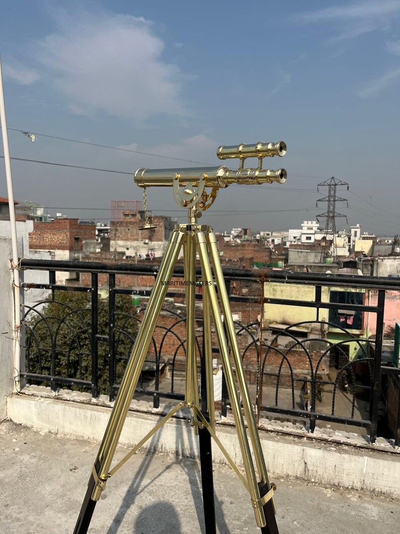 Double Barrel Brass Floor Standing Telescope 40" with All-Brass Tripod Stand view 18
