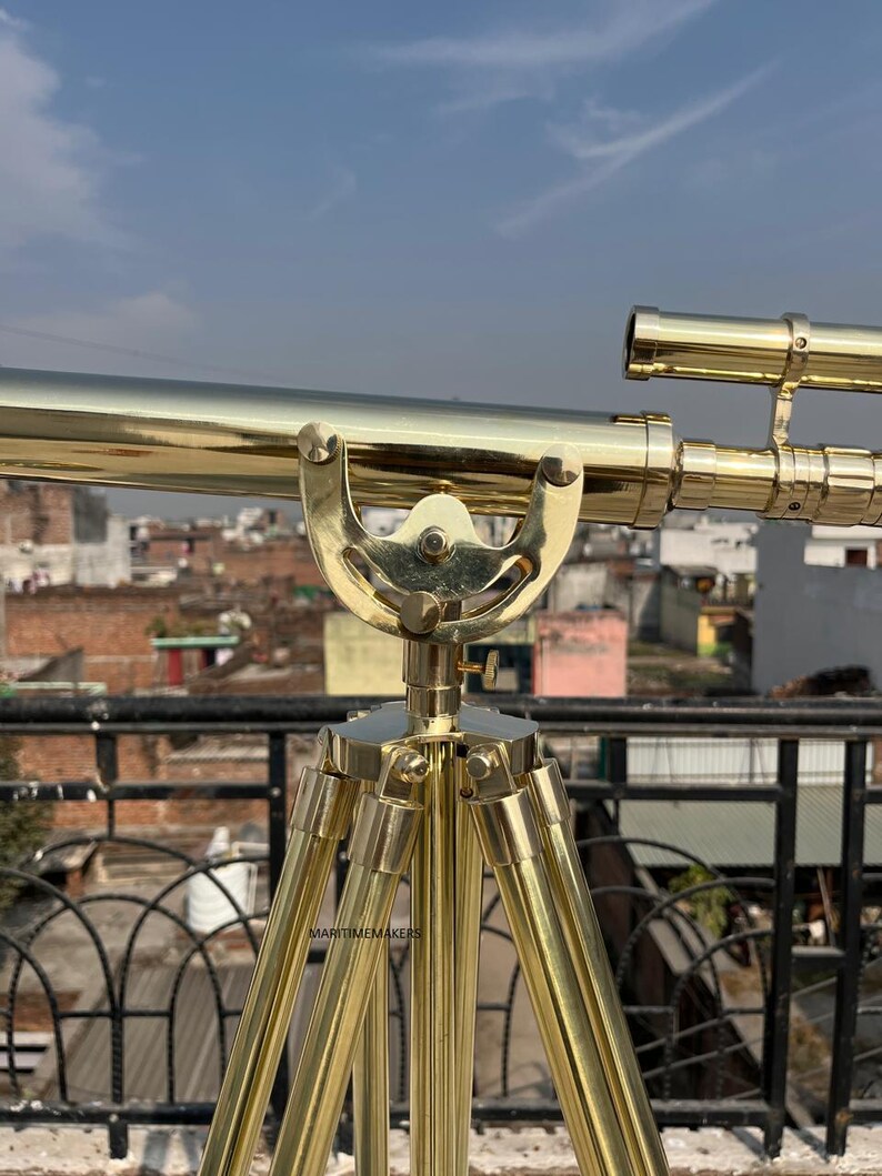 Double Barrel Brass Floor Standing Telescope 40" with All-Brass Tripod Stand view 19