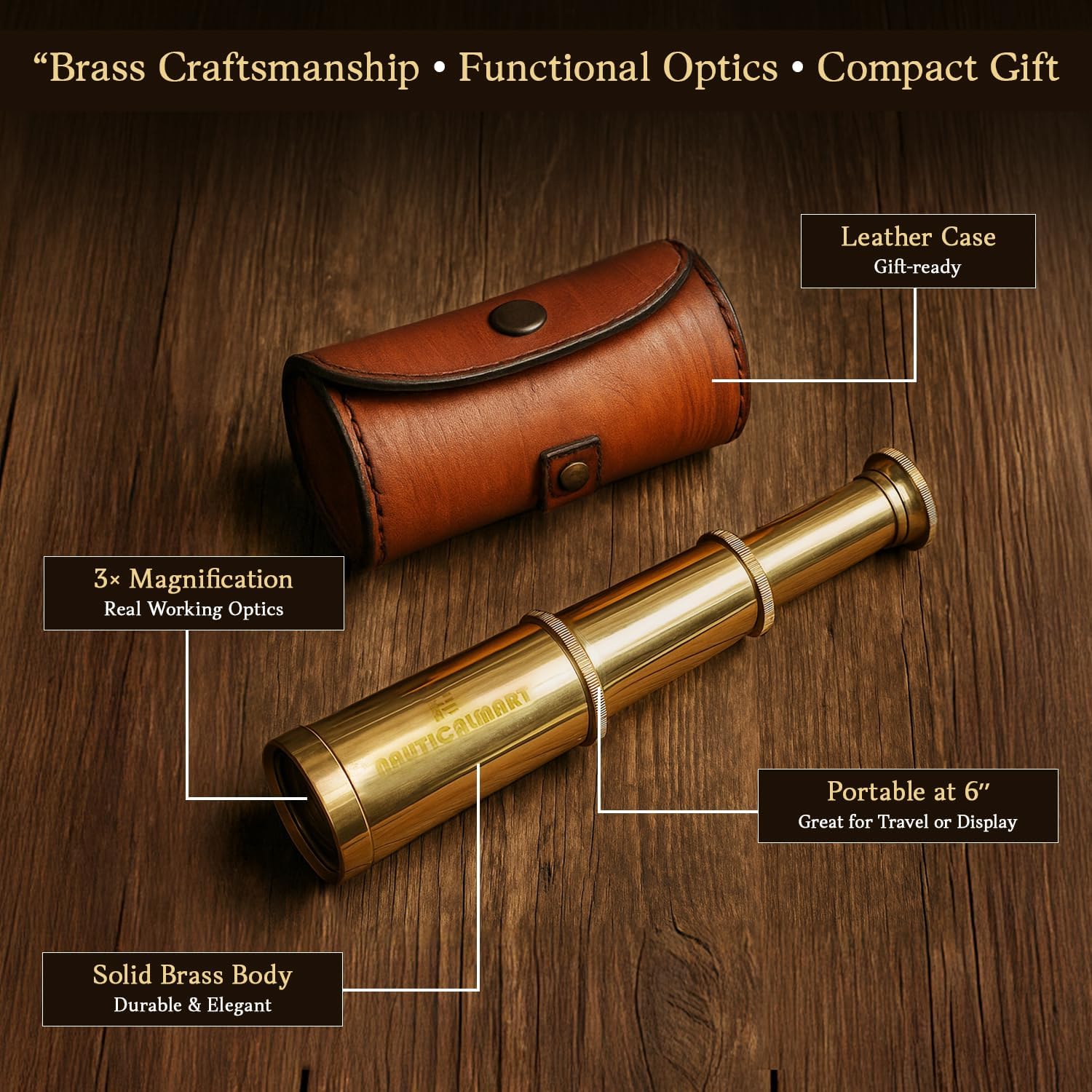 Brass Spyglass Telescope 6" for Kids view 3