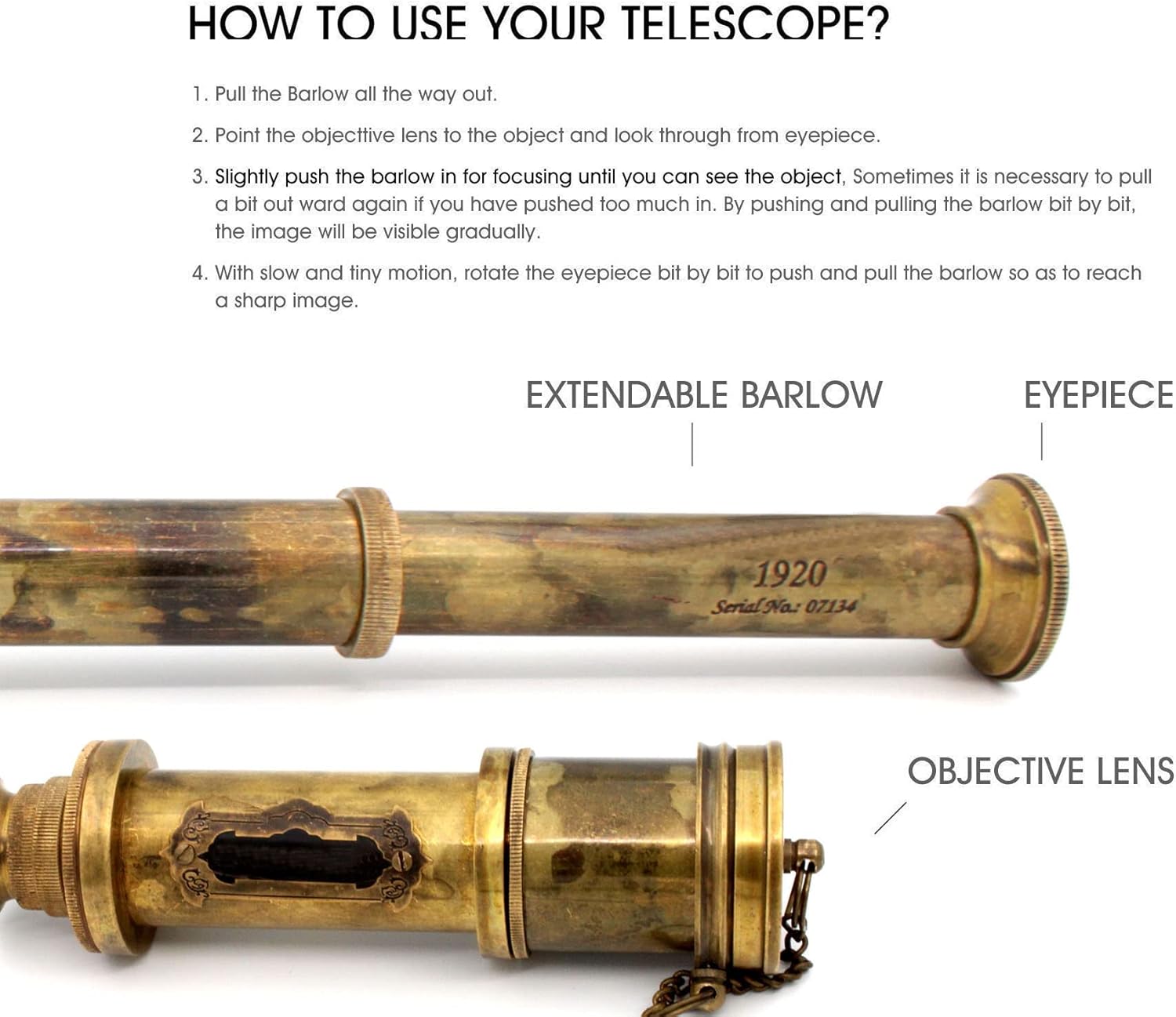 Brass Spyglass Telescope 17" with Leather Case view 6