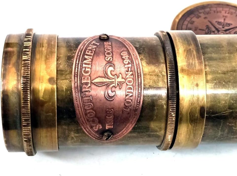 Brass Spyglass Telescope 19" with Round Leather Case view 7