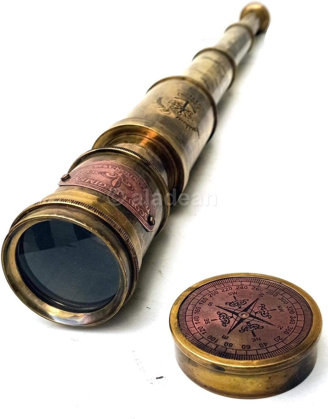 Brass Spyglass Telescope 19" with Round Leather Case view 8