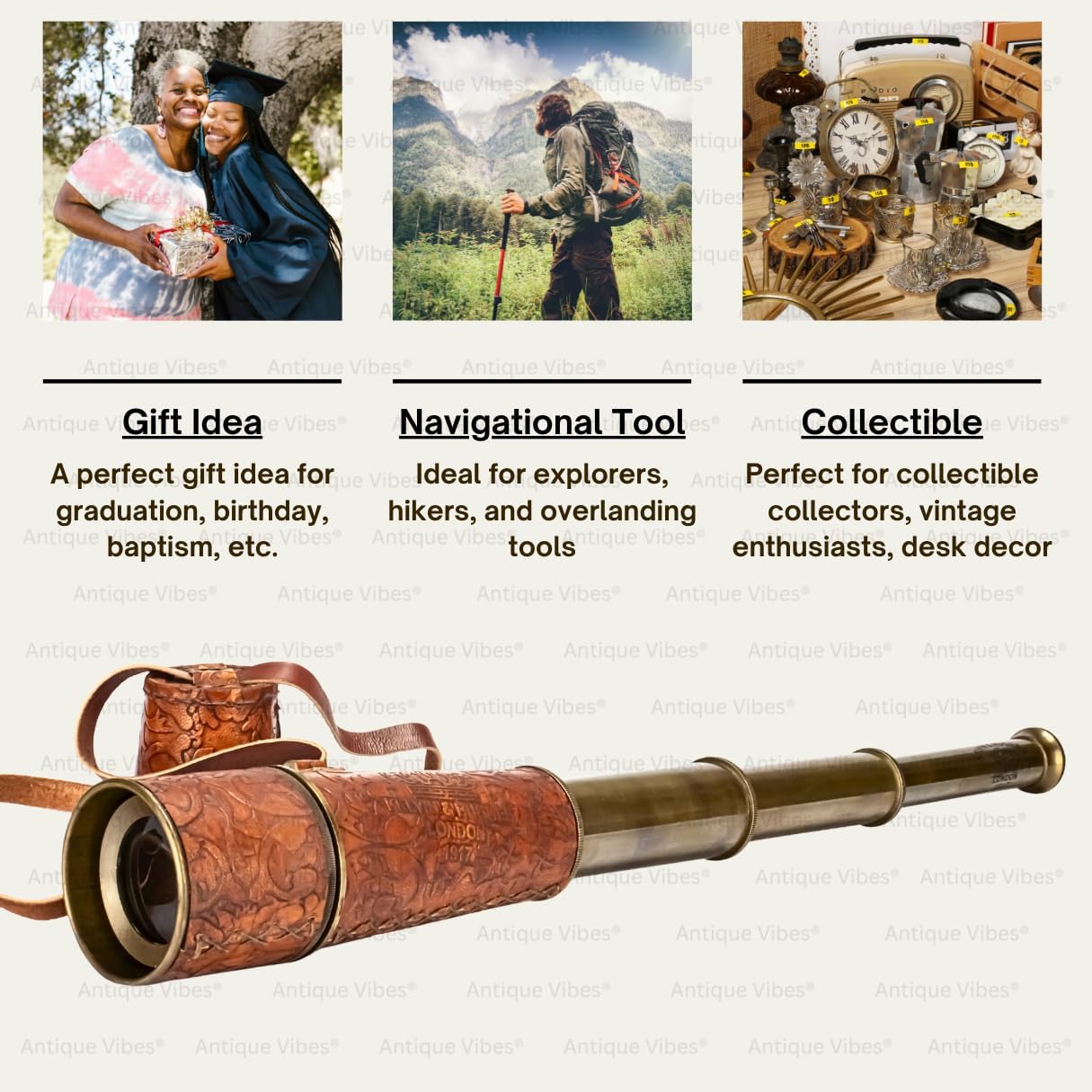 Brass Spyglass Telescope 19" with Leather Case view 6