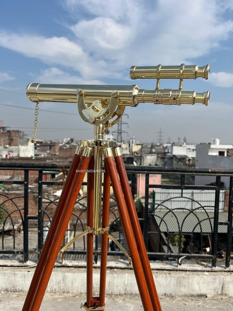 Double Barrel Brass Floor Standing Telescope 50" with No Case view 2