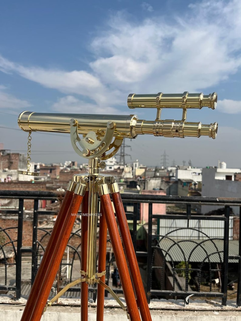 Double Barrel Brass Floor Standing Telescope 50" with No Case view 8