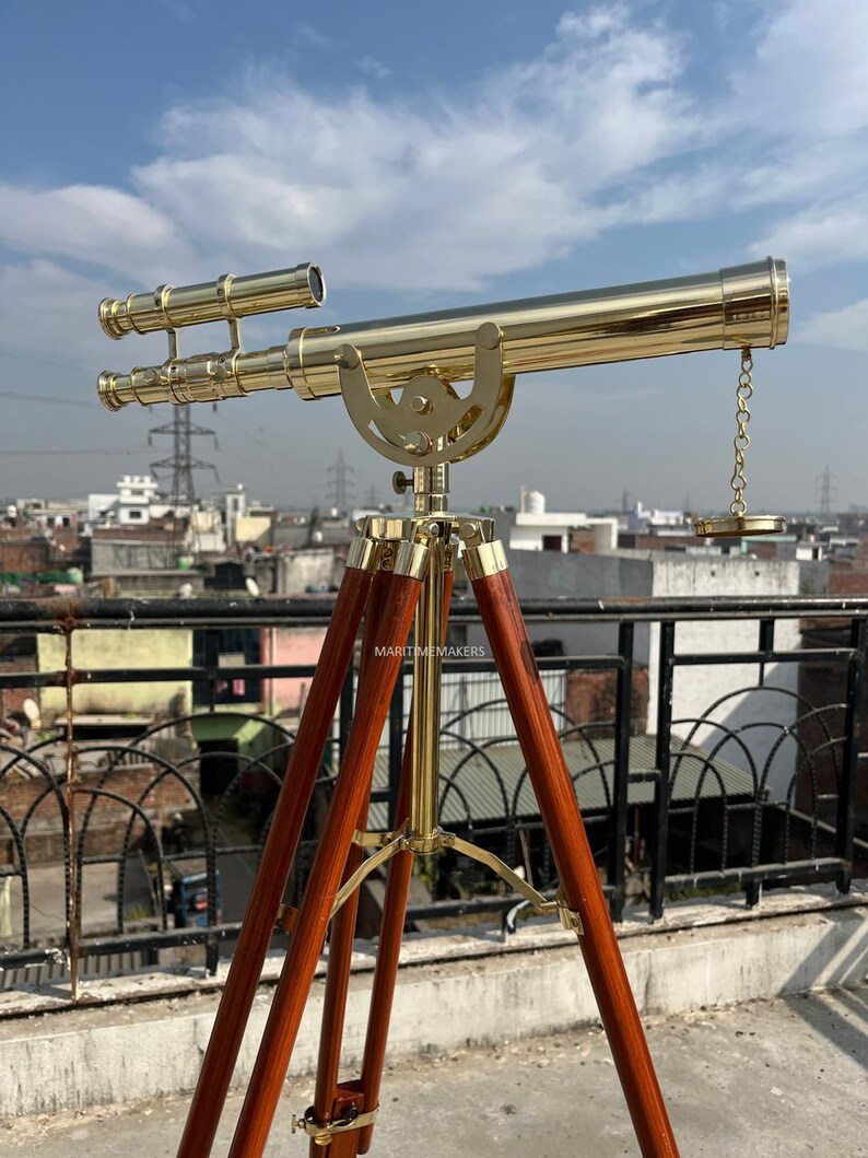 Double Barrel Brass Floor Standing Telescope 50" with No Case view 15