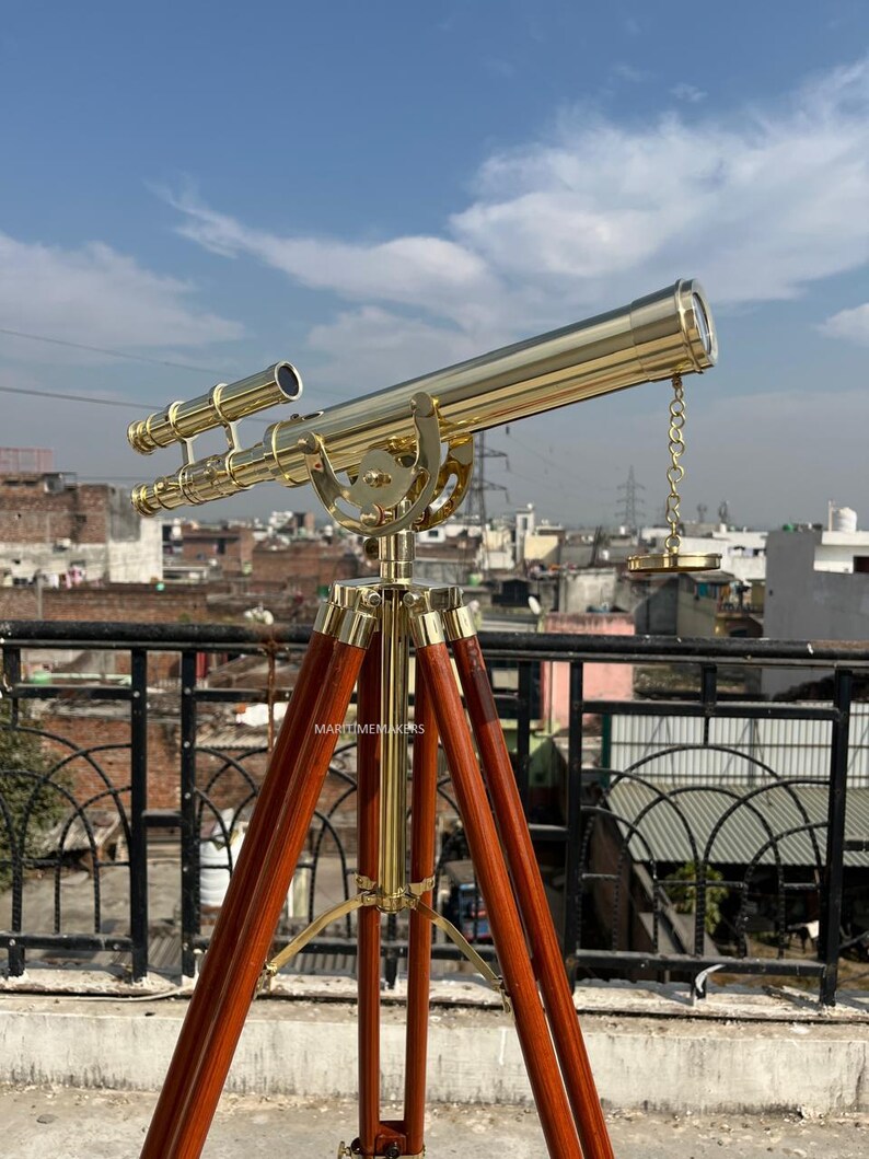 Double Barrel Brass Floor Standing Telescope 50" with No Case view 17