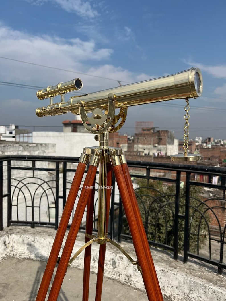 Double Barrel Brass Floor Standing Telescope 50" with No Case view 20