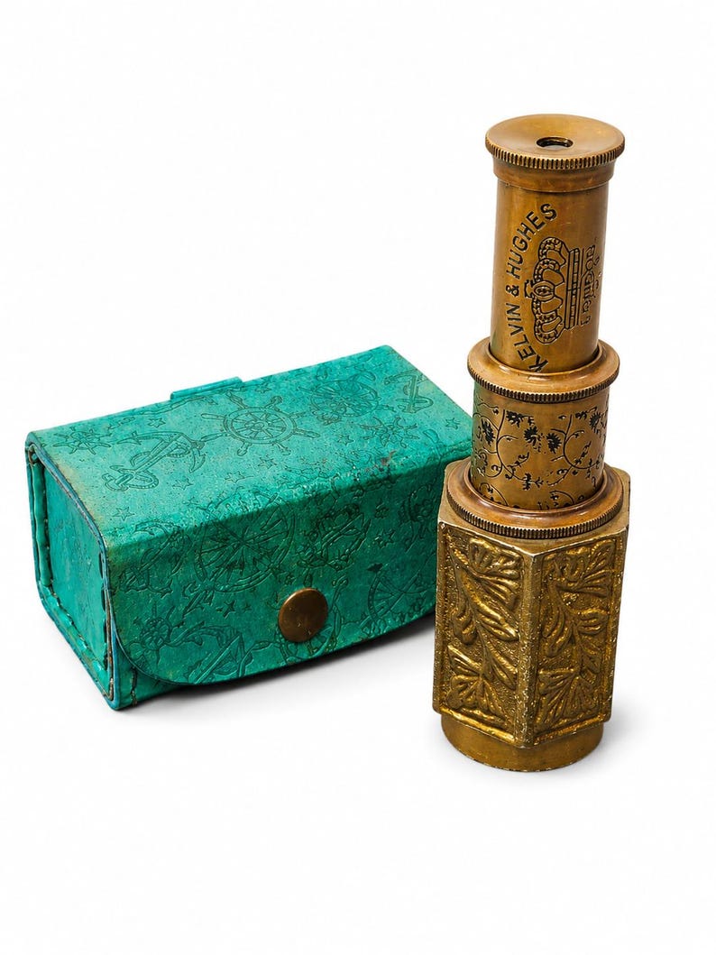Brass Spyglass Telescope 6" with Leather Case view 2