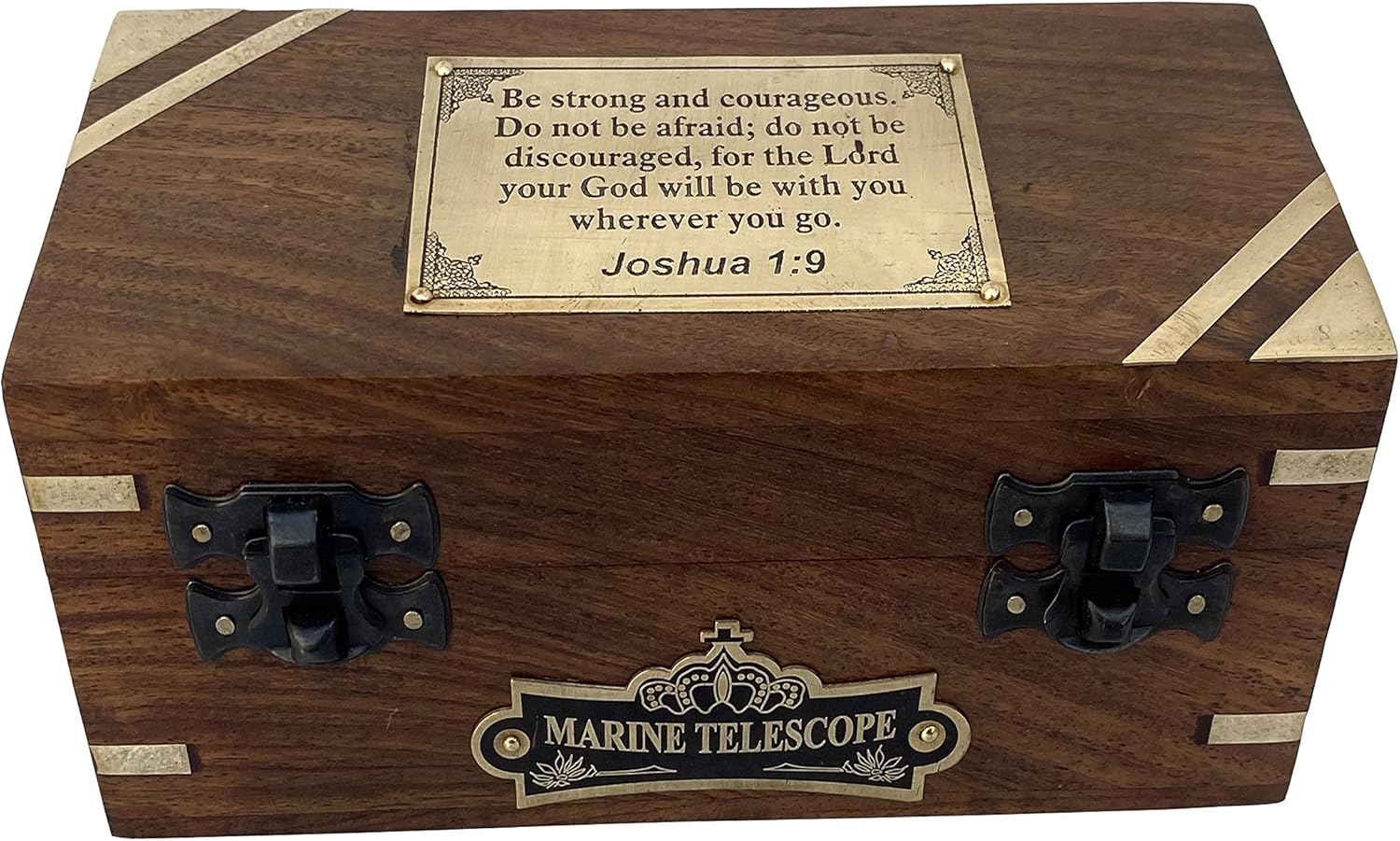 Engraved Joshua 1:9 Brass Spyglass 16" with Wooden Box view 7