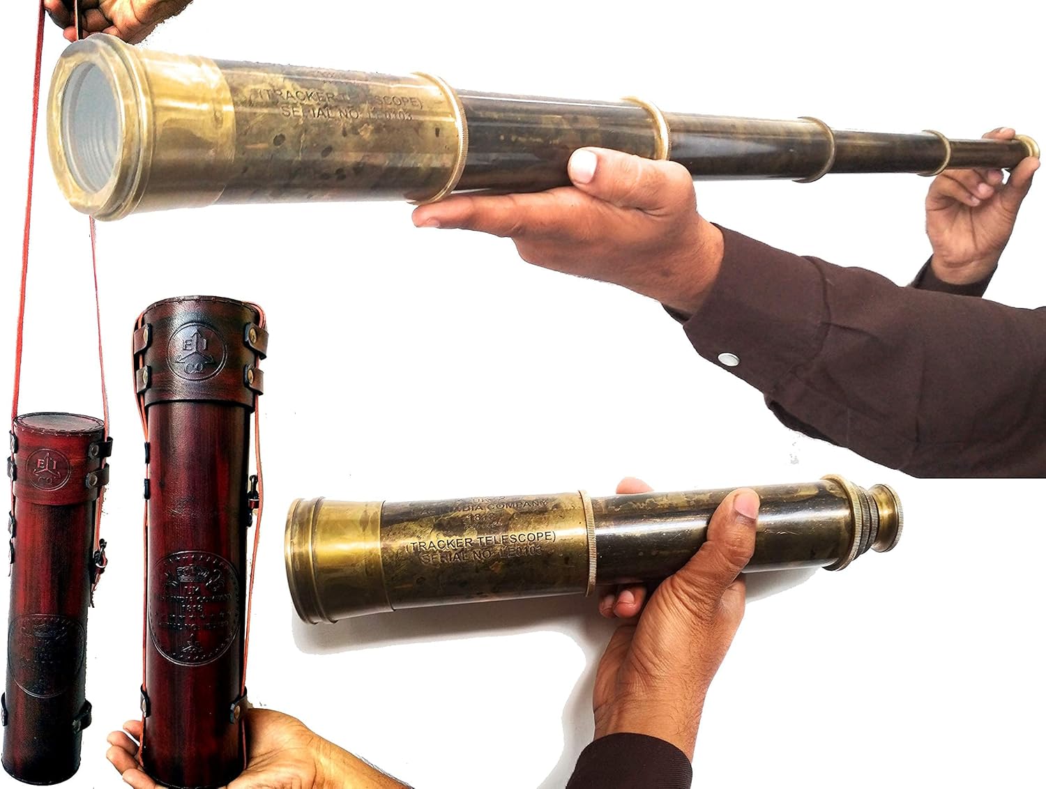 Brass Spyglass Telescope 32" with Leather Case view 11