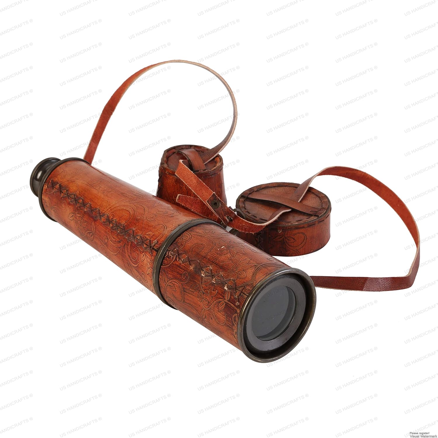 Brass Spyglass Telescope 32" with Leather Case with Sling Belt view 6