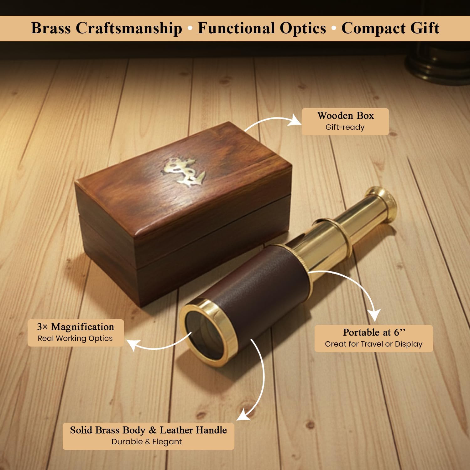 Brass Spyglass Telescope 6" for Kids view 3