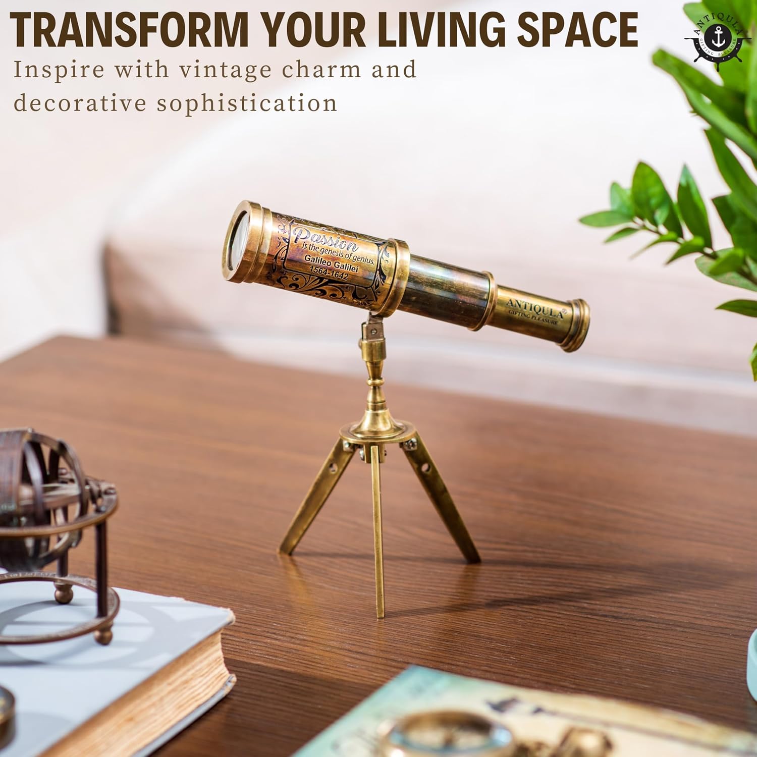 Brass Floor Standing Telescope 7" with Black Gift Box + Detachable Brass Tripod Stand view 5