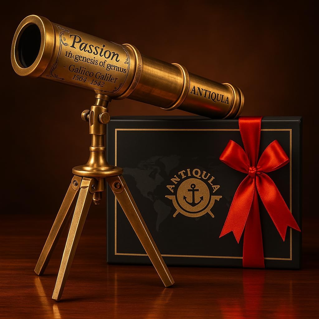 Brass Floor Standing Telescope 7" with Black Gift Box + Detachable Brass Tripod Stand view 7