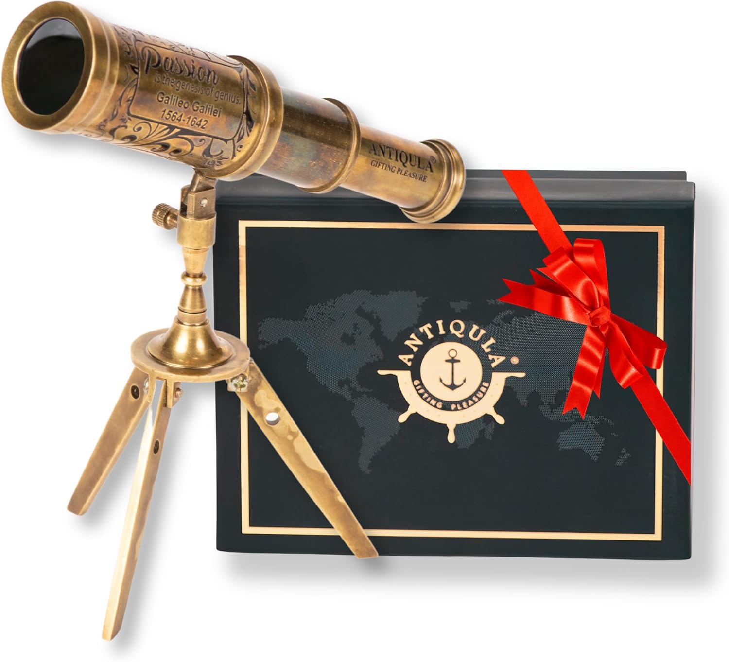 Brass Floor Standing Telescope 7" with Black Gift Box + Detachable Brass Tripod Stand view 8