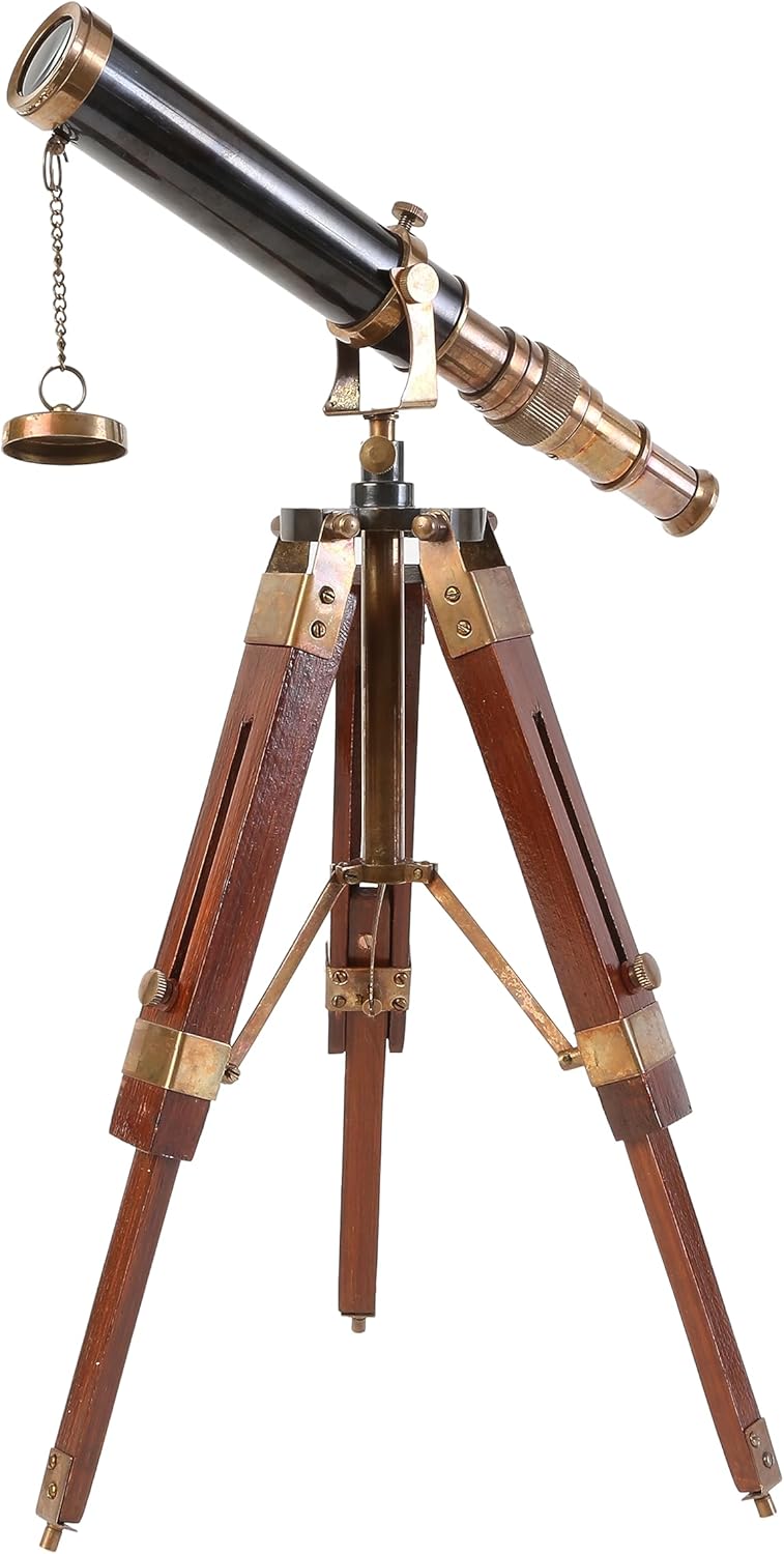 Brass Floor Standing Telescope 12" with Indian Rosewood Tripod Stand view 2