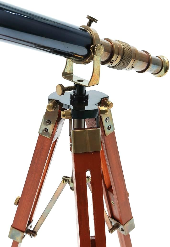 Brass Floor Standing Telescope 12" with Indian Rosewood Tripod Stand view 5