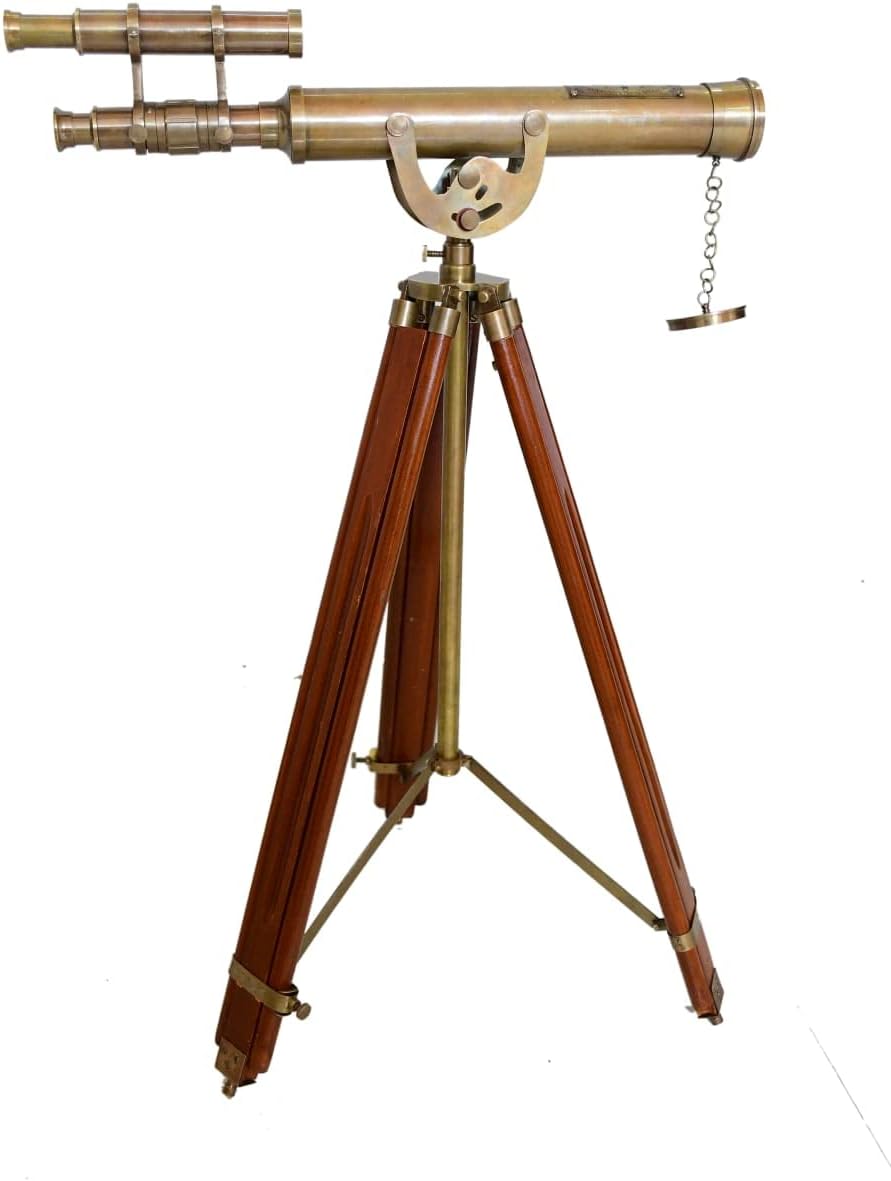 Double Barrel Brass Floor Standing Telescope 40" with Wooden Tripod view 8
