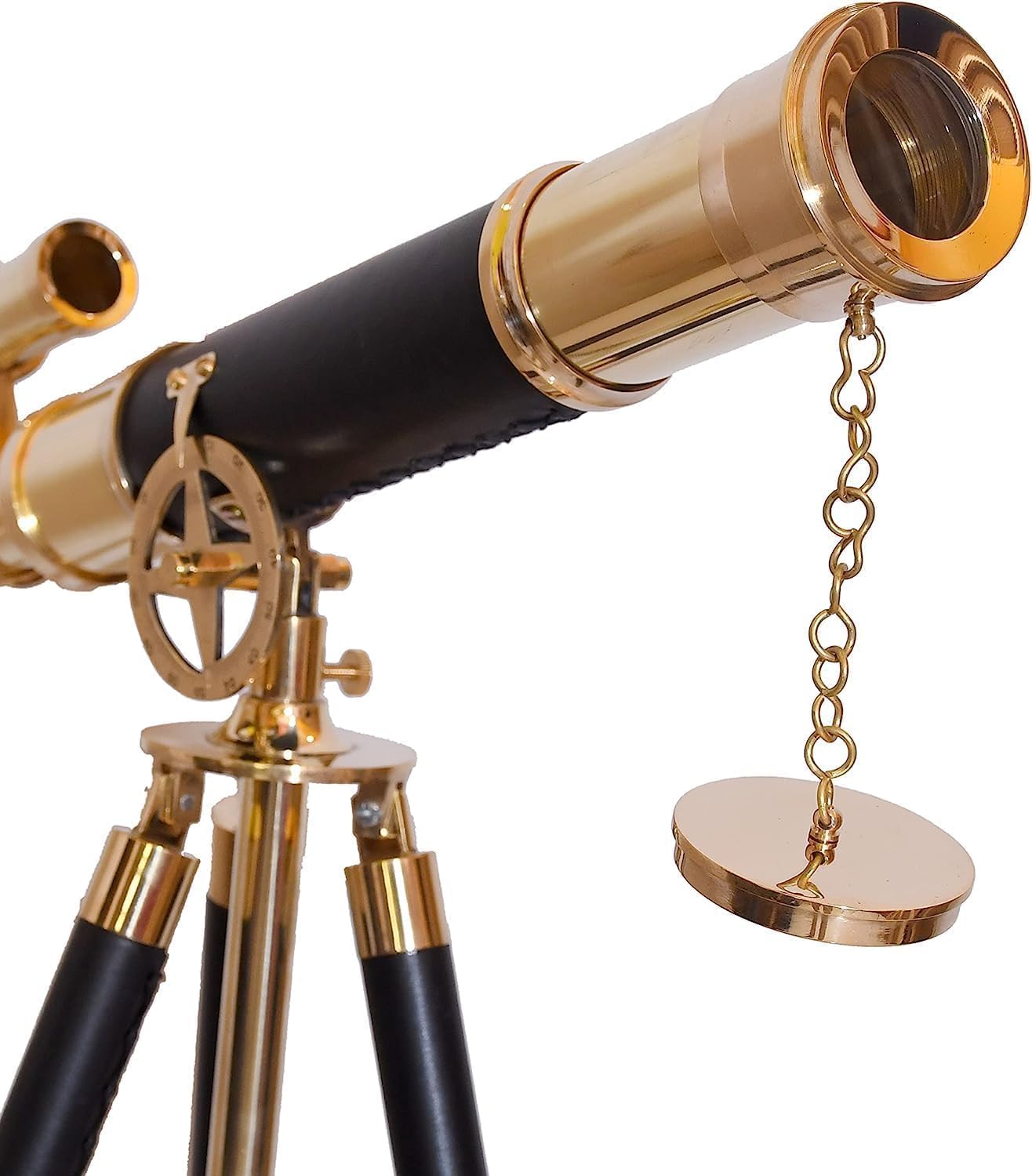 Double Barrel Brass & Leather Floor Standing Telescope 36" with Black Wooden Tripod view 6
