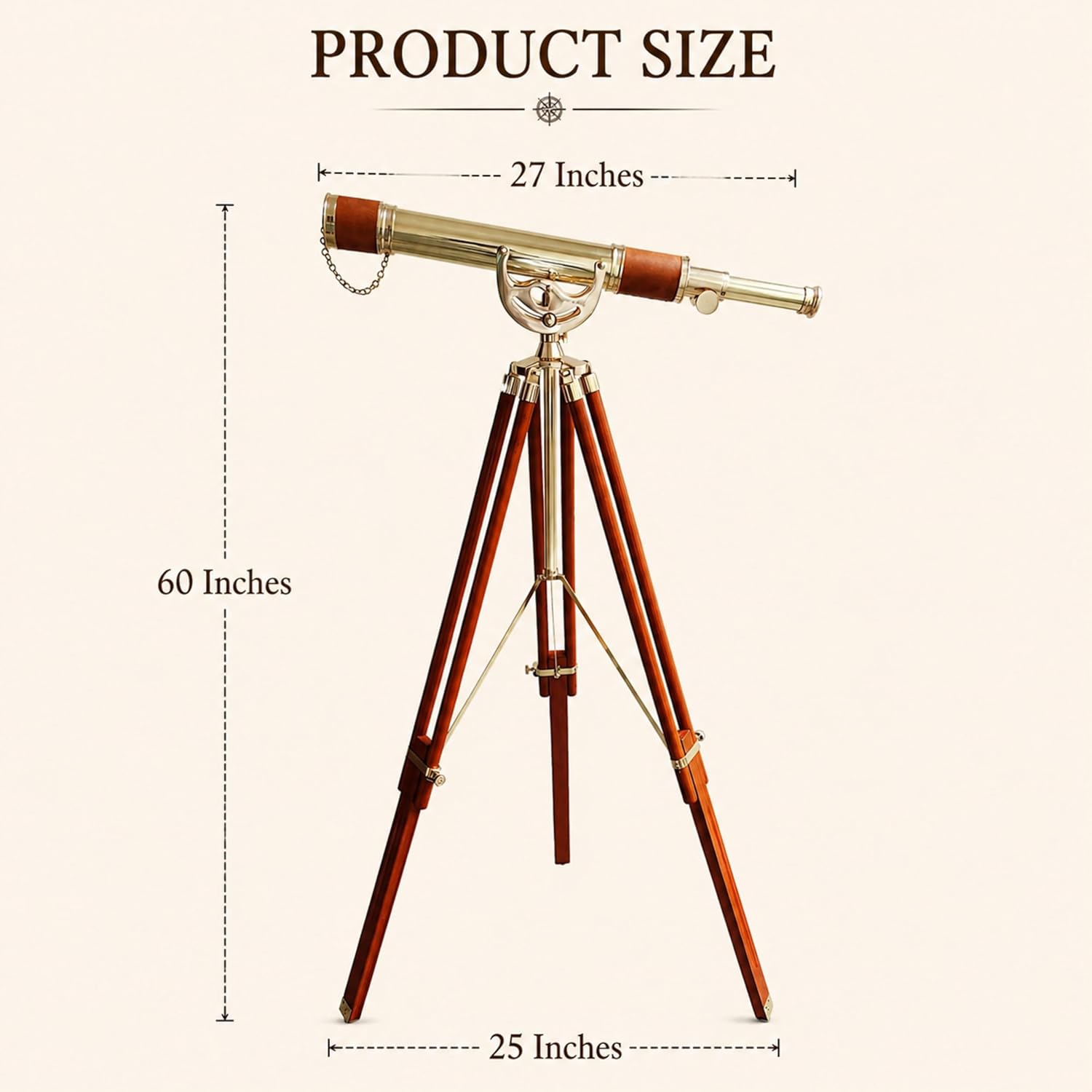 Brass, Leather & Wood Floor Standing Telescope 60" with Wooden Tripod view 5
