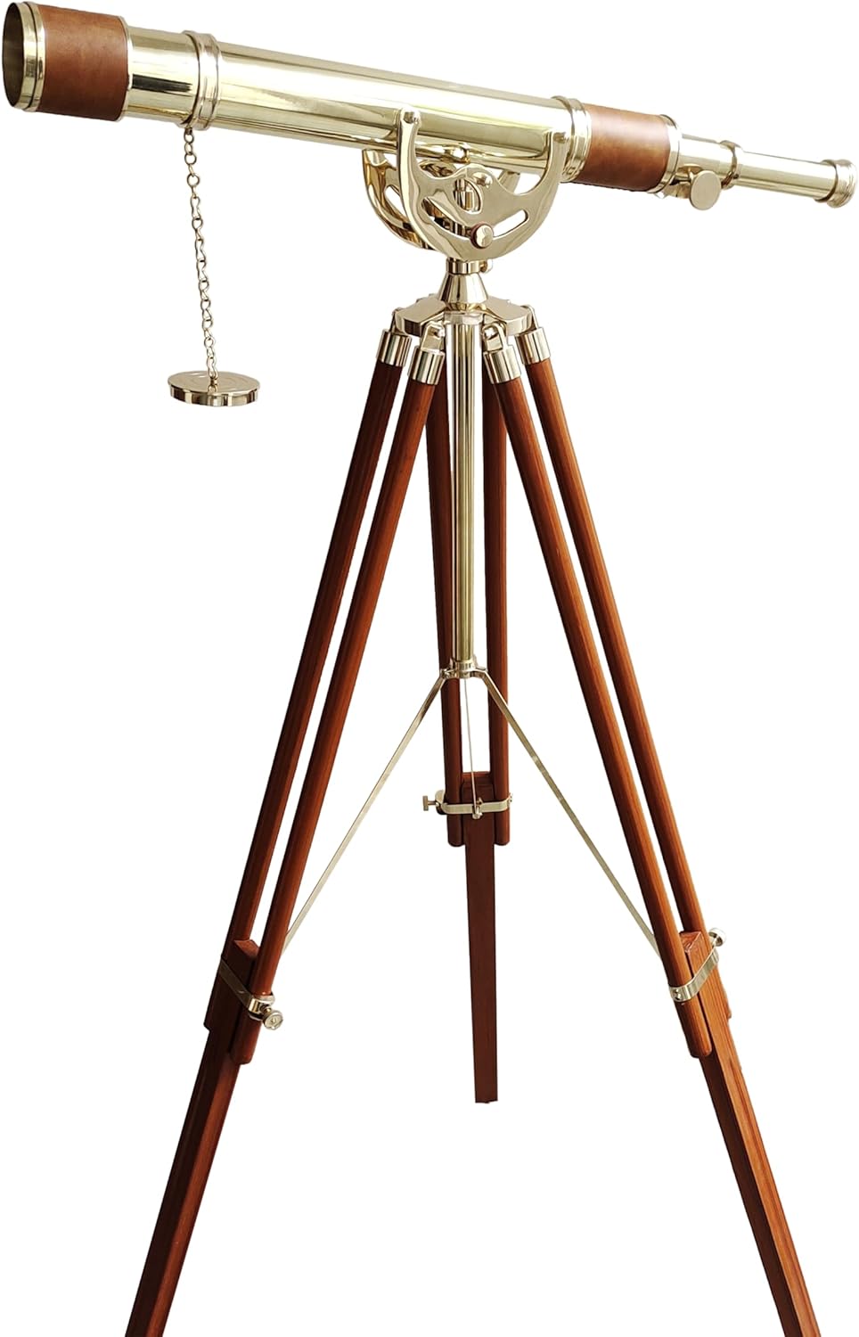 Brass, Leather & Wood Floor Standing Telescope 60" with Wooden Tripod view 9