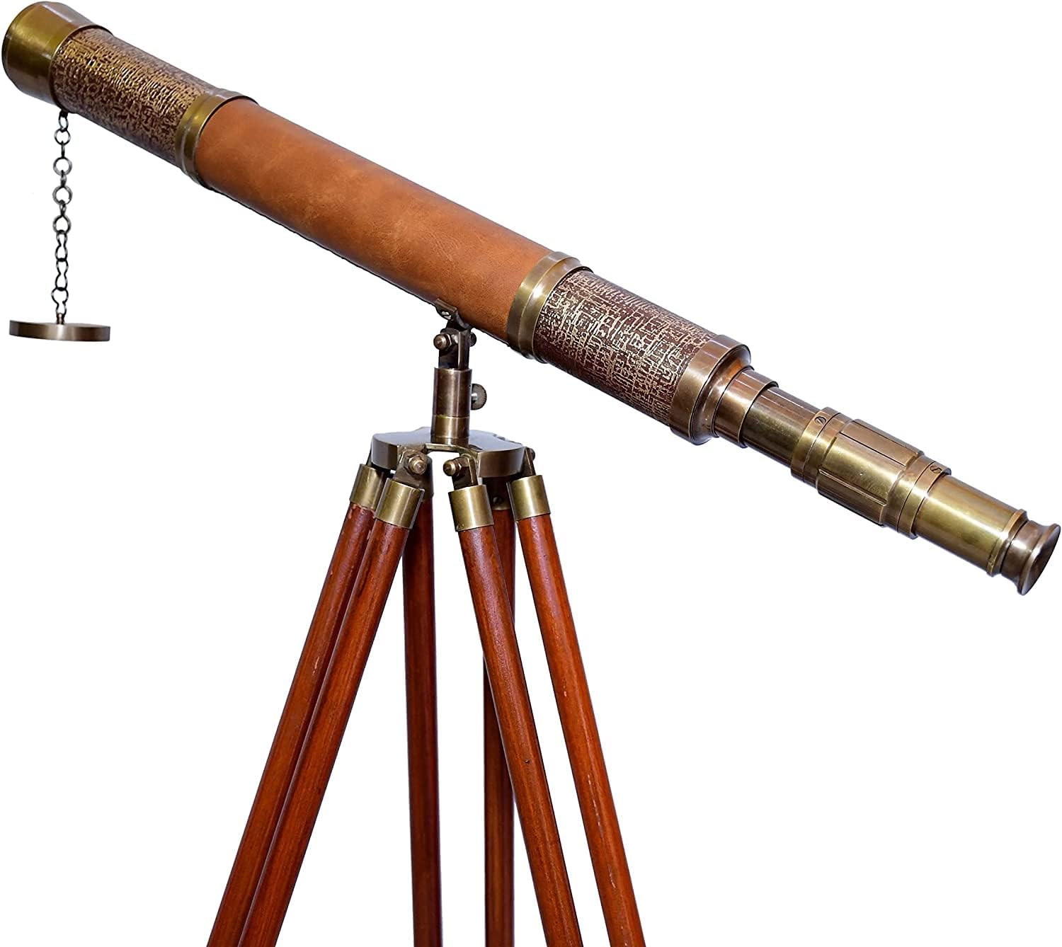 Brass & Leather Floor Standing Telescope 47" with Wooden Tripod view 5