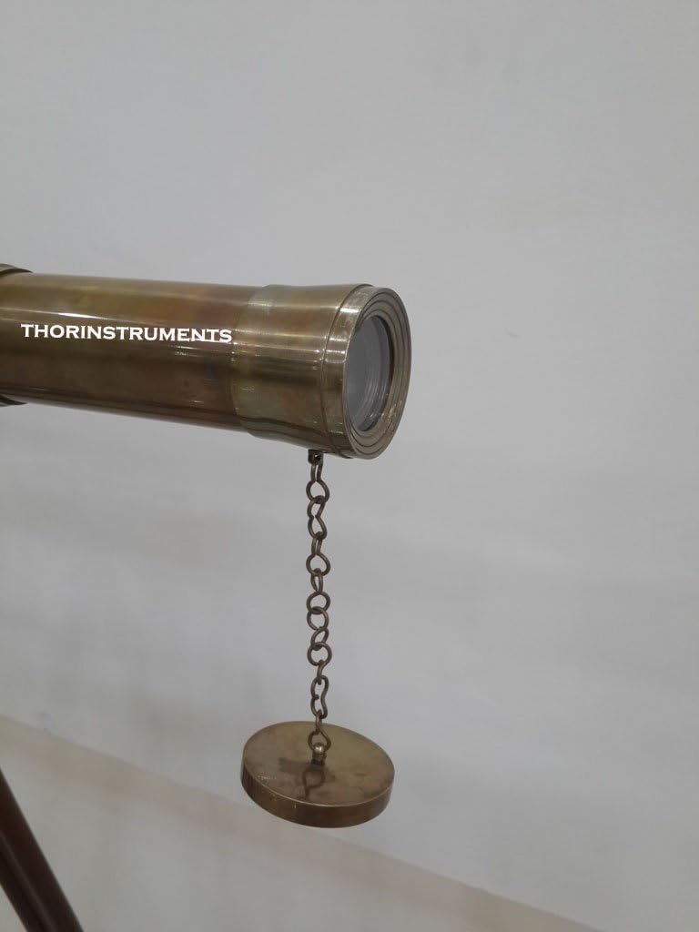Double Barrel Brass & Leather Floor Standing Telescope 50" with Wooden Tripod view 3