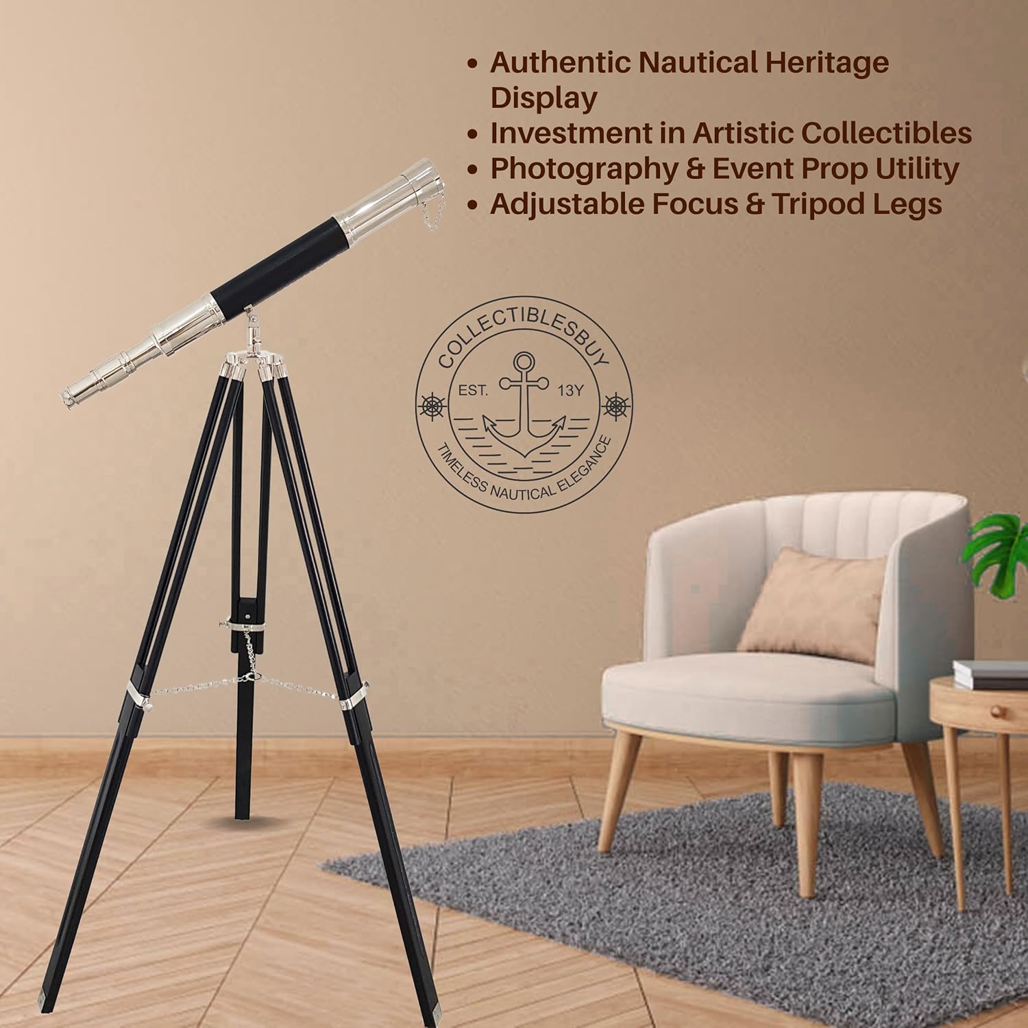 Brass Floor Standing Telescope 47" with Wooden Tripod view 4