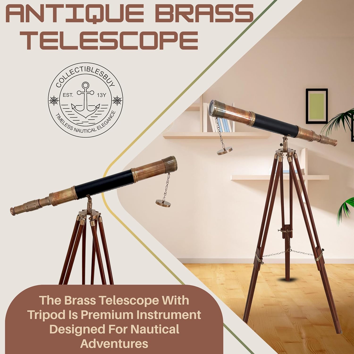 Brass Floor Standing Telescope 55" with Wooden Tripod view 2