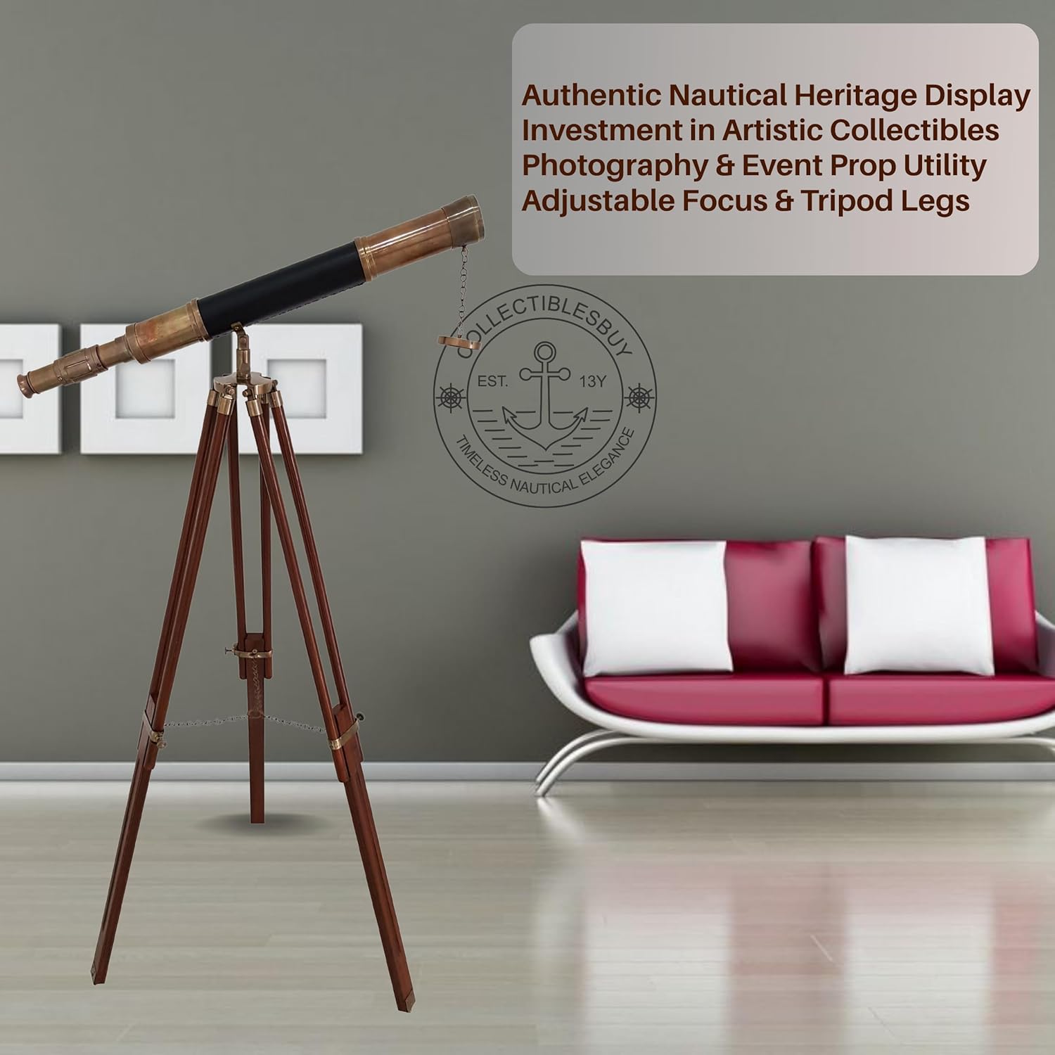 Brass Floor Standing Telescope 55" with Wooden Tripod view 6