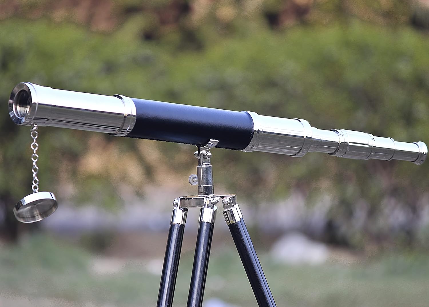 Brass Floor Standing Telescope 47" with Black Wooden Tripod view 2