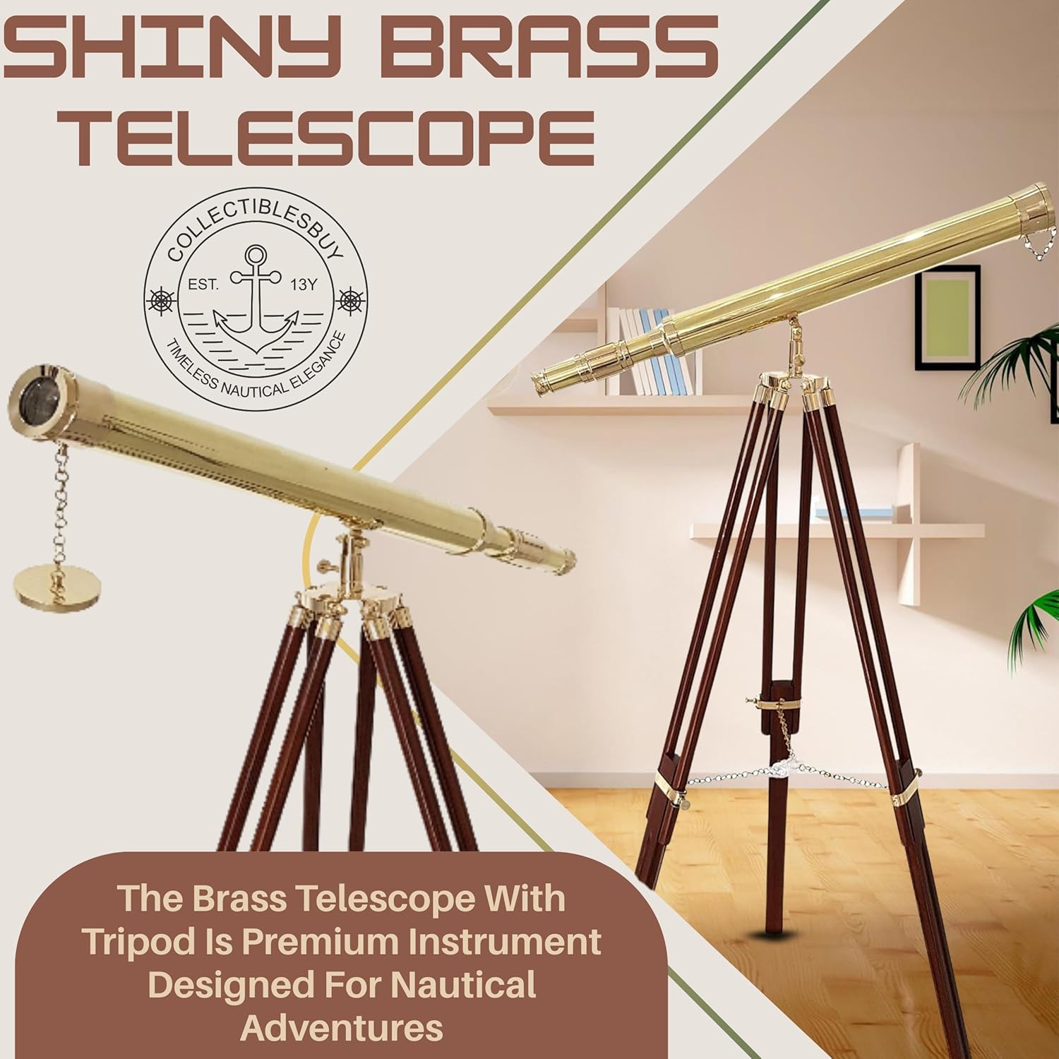 Brass Floor Standing Telescope 55" with Wooden Tripod view 5
